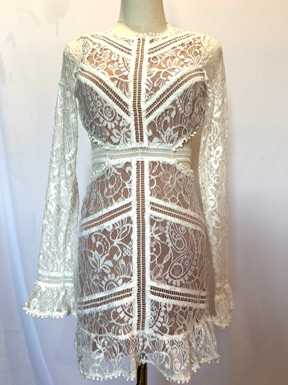 For love and lemons white Lace Long-Sleeve Mini Dress